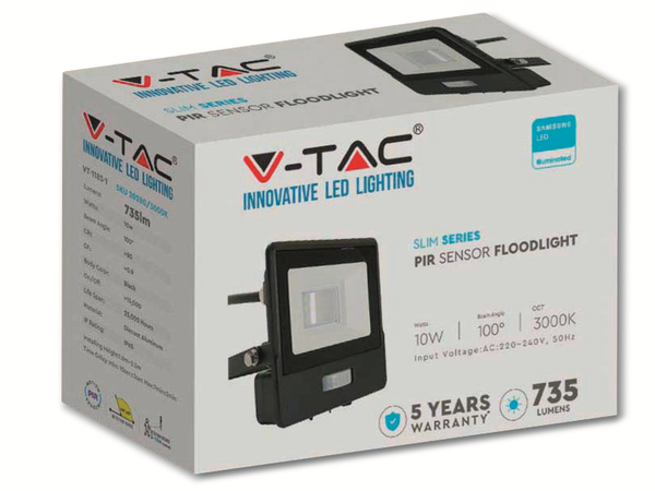 V-TAC LED-Fluter, Bewegungsmelder VT-118S-1 (20281) EEK: F, 10W, 735 lm, 4000K, schwarz - Produktbild 9