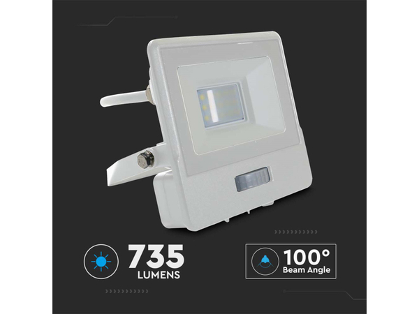 V-TAC LED-Fluter, Bewegungsmelder VT-118S-1 (20293) EEK: F, 10W, 735 lm, 4000K, weiß - Produktbild 4