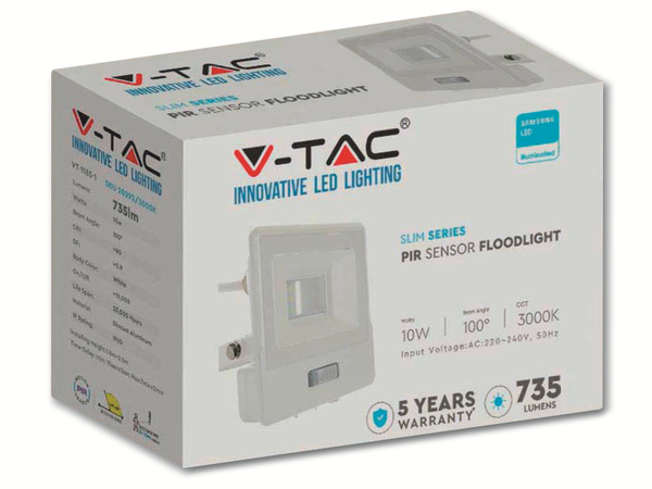 V-TAC LED-Fluter, Bewegungsmelder VT-118S-1 (20293) EEK: F, 10W, 735 lm, 4000K, weiß - Produktbild 8
