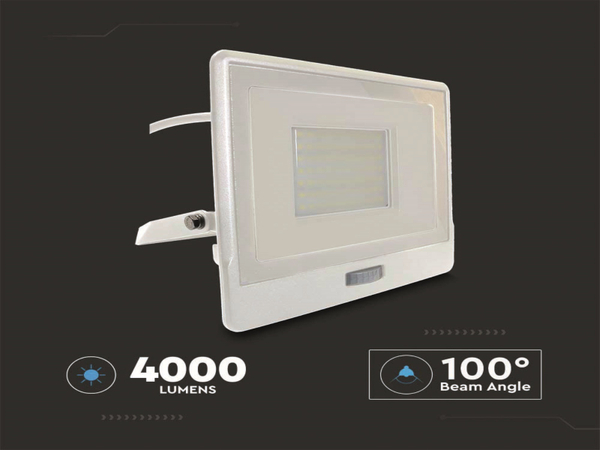V-TAC LED-Fluter, Bewegungsmelder VT-158S-1 (20303) EEK: F, 50W, 4000 lm, 6500K, weiß - Produktbild 4
