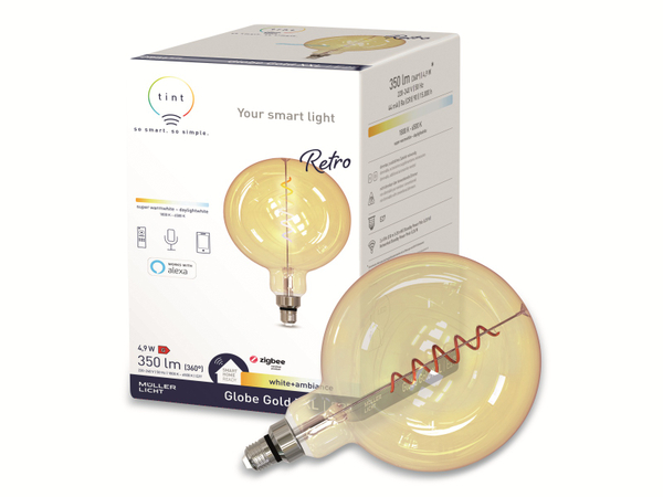 TINT Müller-Licht LED-Lampe, E27, 4,9 W, 350 lm, EEK G, Globe Gold XXL - Produktbild 2