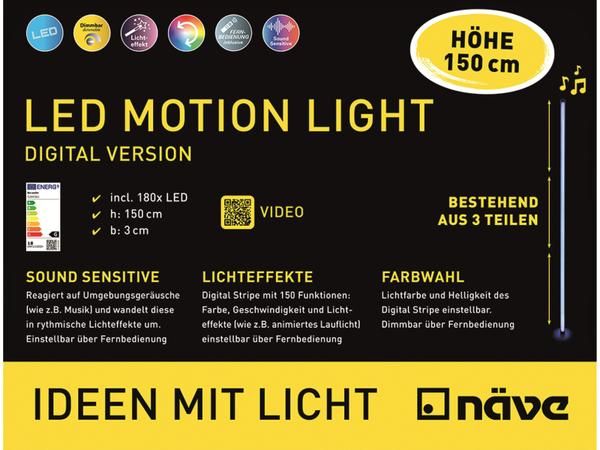 NÄVE LED-Digital-Deko Stehleuchte &quot;Motion Light&quot;, RGB/WW, 18 W, 1298 lm, 150 CM, inkl. Fernbedienung - Produktbild 6