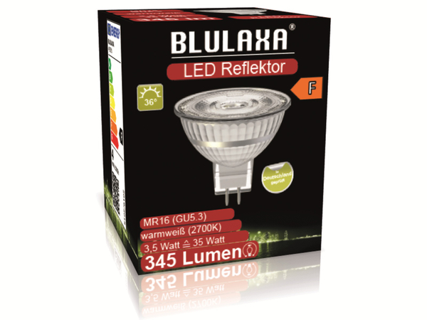 BLULAXA LED-SMD-Lampe, MR16, GU5.3, EEK: F, 3,5 W, 345 lm, 2700 K - Produktbild 2
