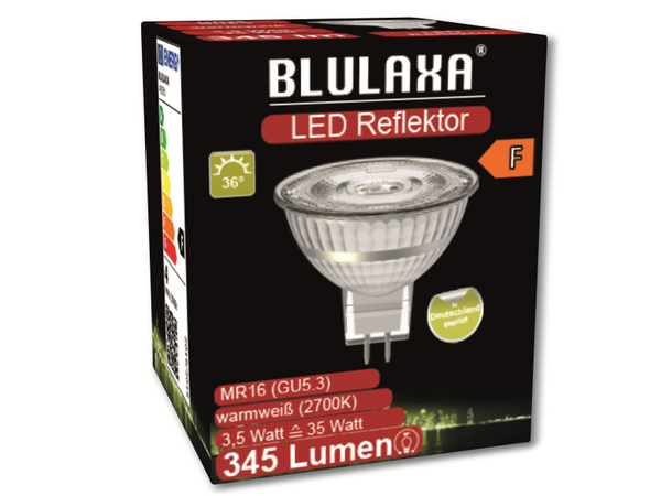 BLULAXA LED-SMD-Lampe, MR16, GU5.3, EEK: F, 3,5 W, 345 lm, 2700 K - Produktbild 3