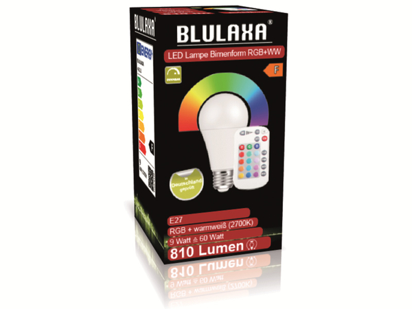 BLULAXA LED-SMD-Lampe, A60, RGB, E27, EEK: F, 9 W, 810 lm, 2700 K - Produktbild 2