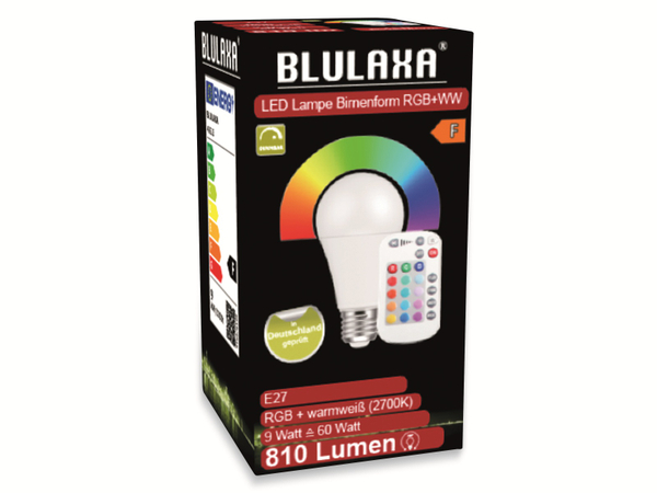 BLULAXA LED-SMD-Lampe, A60, RGB, E27, EEK: F, 9 W, 810 lm, 2700 K - Produktbild 4