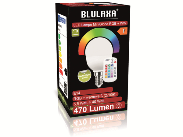 BLULAXA LED-SMD-Lampe, G47, RGB, E14, EEK: F, 5,5 W, 470 lm, 2700 K - Produktbild 2