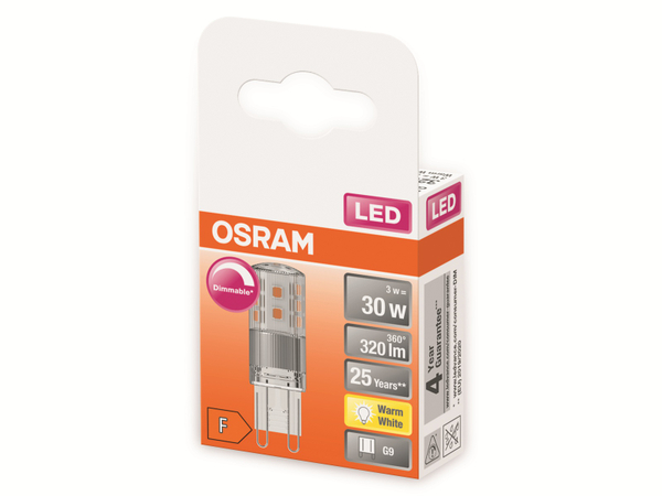 OSRAM LED-Stiftsockellampe, PIN32, G9, EEK: F, 3W, 320lm, 2700K - Produktbild 2