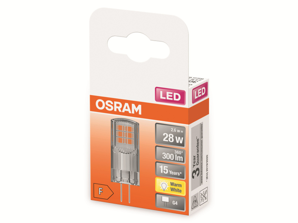 OSRAM LED-Stiftsockellampe, PIN30, G4, EEK: F, 2,6W, 300lm, 2700K - Produktbild 2