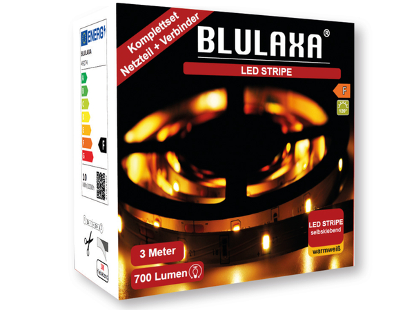 BLULAXA LED-Strip-Set, EEK: F, 9,5W, 700lm, 3000K, 3m - Produktbild 3