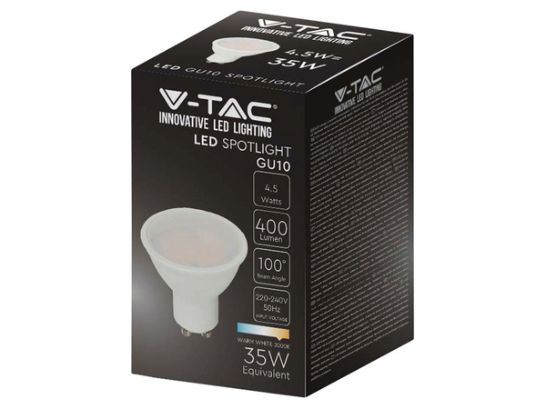 V-TAC LED-SMD-Lampe, PAR16, GU10, EEK: F, 4,5W, 400lm, 3000K - Produktbild 2