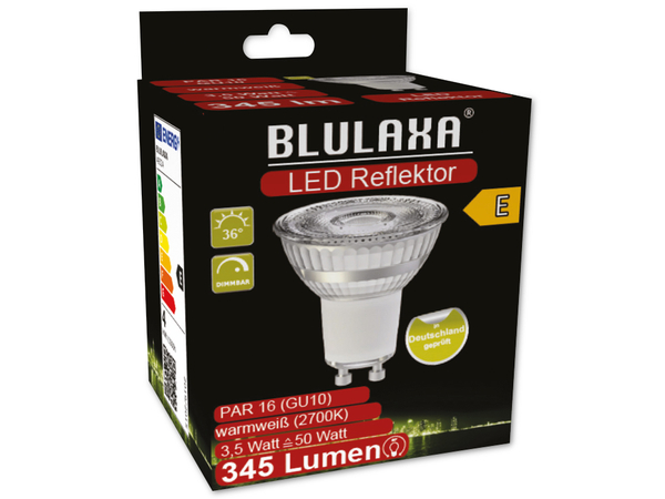 BLULAXA LED-SMD-Lampe, PAR16, GU10, EEK: E, 3,5W, 345lm, 2700K, dim - Produktbild 2