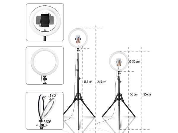 Hama LED-Ringleuchte SpotLight Steady 120, Set für Smartphone, Stativ, 12&quot; - Produktbild 4