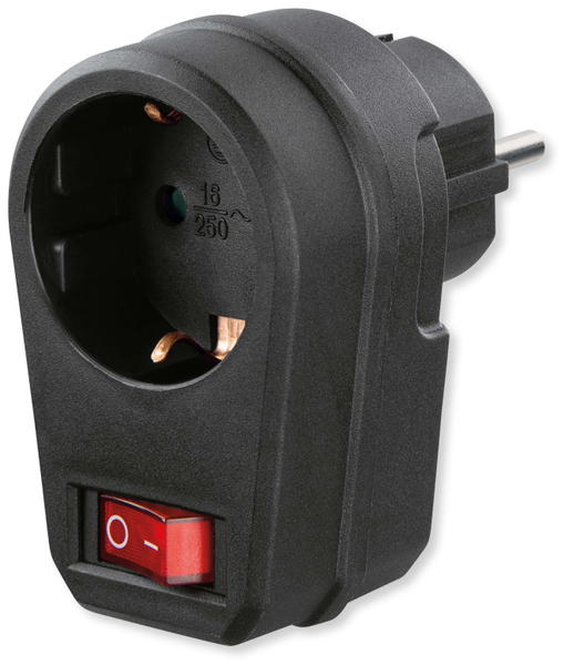 Hama Schutzkontakt-Zwischensteckdose mit Schalter, 16 A, schwarz