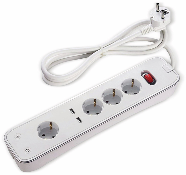 Masterplug Steckdosenleiste 4-fach,2x USB, Schalter, weiß