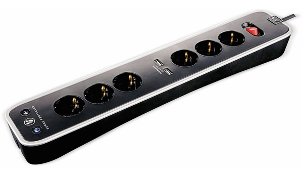 Masterplug Steckdosenleiste 6-fach,2x USB, Schalter, schwarz - Produktbild 2
