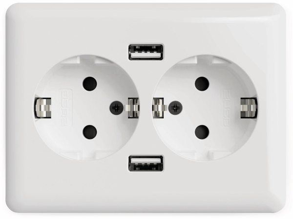 2USB Schutzkontakt-Steckdose easyCharge Duo, AP, 2x USB, 2,4A, Handyhalter - Produktbild 8