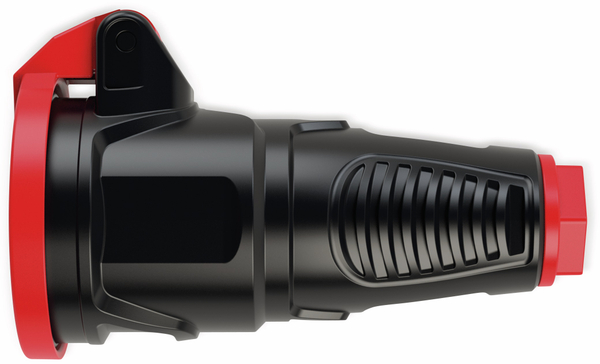 PCE Gummi-Schutzkontaktkupplung Taurus2, mit Klappdeckel, schwarz/rot