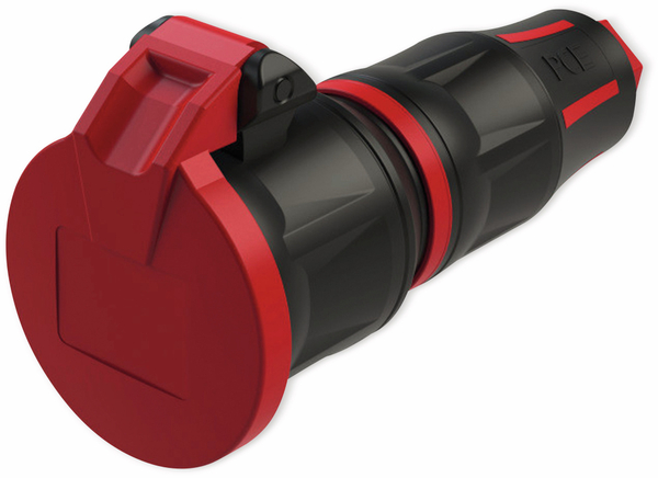 PCE Schutzkontaktkupplung TopTaurus2, mit Klappdeckel, schwarz/rot, mit LED