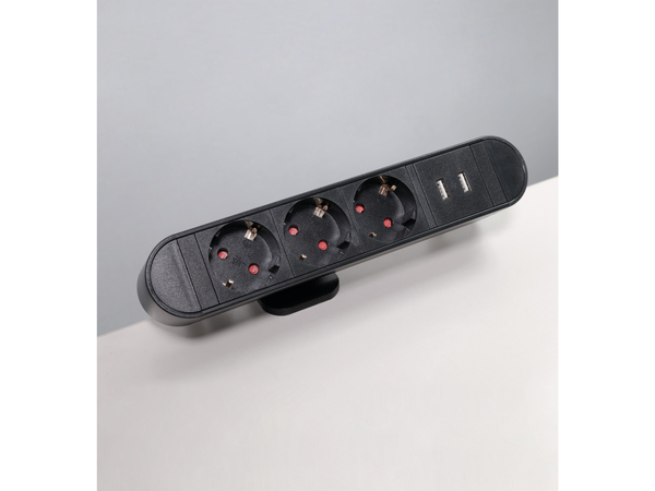 MCPOWER Tischsteckdosenleiste SK-03, 3-fach, 2x USB, Klemme, 2 m Kabel - Produktbild 3