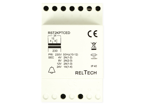 RELTECH Sicherheitstransformator RST2PTCED, 4-8-12-24V/2-2-2-1A