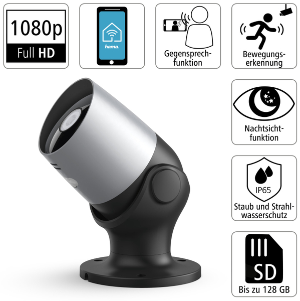 HAMA Überwachungskamera Outdoor, WLAN, Nachtsicht, 1080p, schwarz/silber - Produktbild 3
