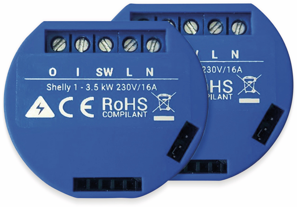 Shelly WiFi-Switch 1, 1 Kanal-Schalter, 2er Set