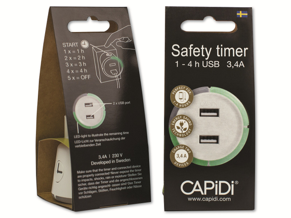 Zeitschaltuhr CAPiDi, 1-4 Stunden, USB, LED-Anzeige, grün - Produktbild 3