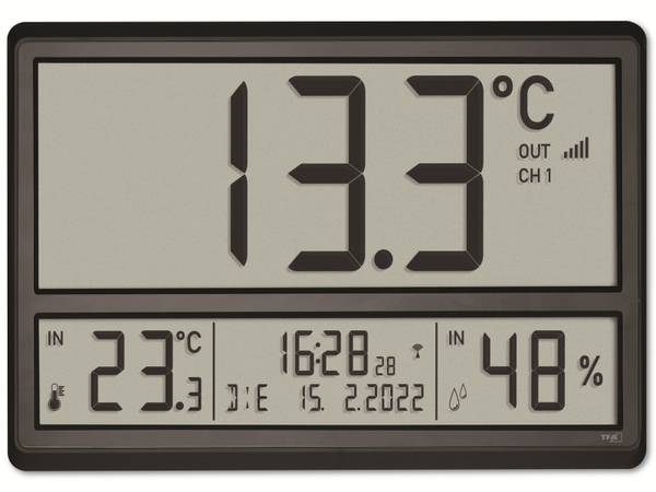 TFA Digitale XL-Funkuhr 60.4523.01, mit Außentemperatur und Raumklima