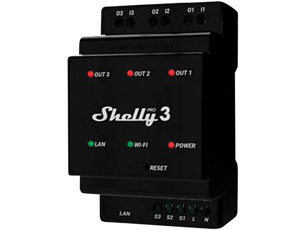 SHELLY WLAN &amp; LAN Schaltaktor Pro 3, 3x 16 A, Bluetooth