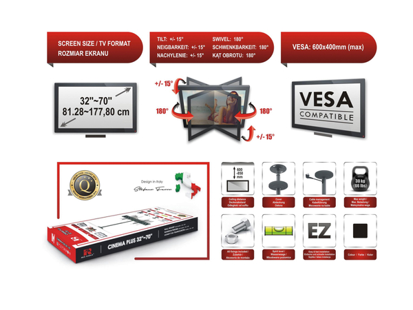 RED OPTICUM TV-Deckenhalter AX Cinema VESA 600x400 mm - Produktbild 6