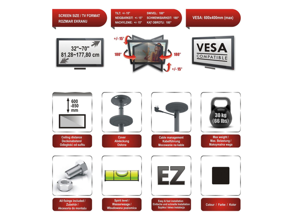 RED OPTICUM TV-Deckenhalter AX Cinema VESA 600x400 mm - Produktbild 7