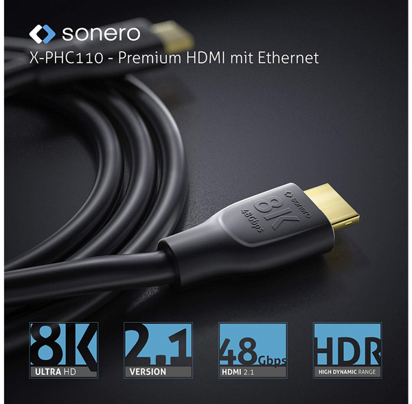 SONERO HDMI-Kabel Premium High Speed mit Ethernet, 0,5 m, HDMI 2.1 - Produktbild 4
