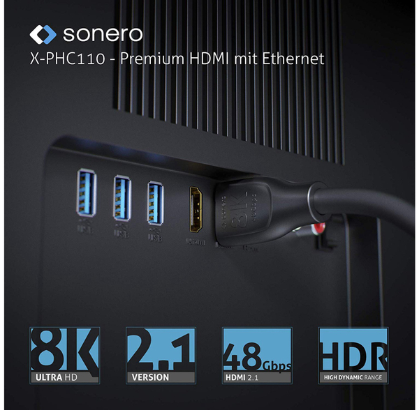 SONERO HDMI-Kabel Premium High Speed mit Ethernet, 0,5 m, HDMI 2.1 - Produktbild 5