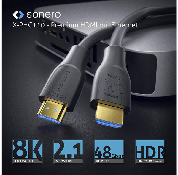 SONERO HDMI-Kabel Premium High Speed mit Ethernet, 1,5 m, HDMI 2.1 - Produktbild 3