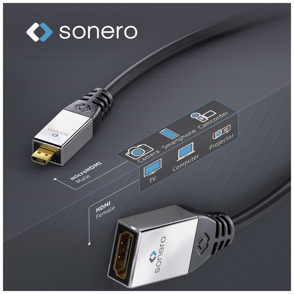 SONERO HDMI-Adapter Metallstecker, 0,25 m, micro-Stecker/Kupplung - Produktbild 5