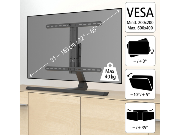 HAMA TV-Standfuß Design, 165 cm (65&quot;), schwarz - Produktbild 2