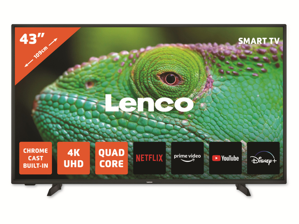 LENCO LED-TV LED-4353BK, 109 cm (43&quot;), EEK: G, 16:9 Bildschirm, DVB-T/T2/S2/C