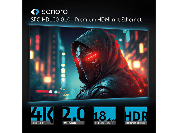 SONERO HDMI-Kabel, 4K60, grau/schwarz, 1 m - Produktbild 5