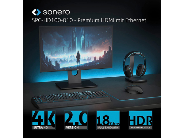 SONERO HDMI-Kabel, 4K60, grau/schwarz, 1 m - Produktbild 6
