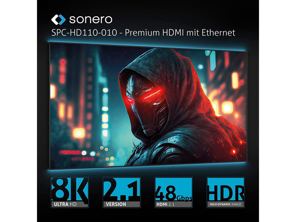 SONERO HDMI-Kabel, 8K60, grau/blau, 1 m - Produktbild 5