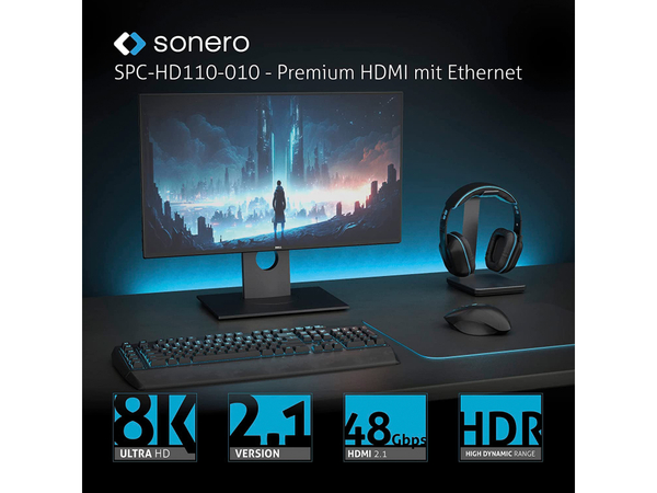 SONERO HDMI-Kabel, 8K60, grau/blau, 1 m - Produktbild 6