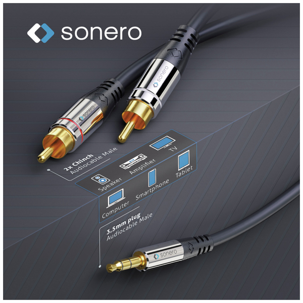 SONERO Audio-Adapterkabel Klinke/Cinch, 3,5 mm, Stereo, 1,00 m, schwarz - Produktbild 4