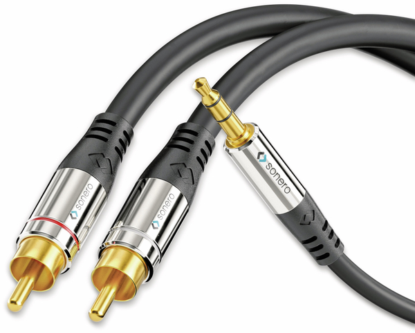SONERO Audio-Adapterkabel Klinke/Cinch, 3,5 mm, Stereo, 1,50 m, schwarz - Produktbild 2