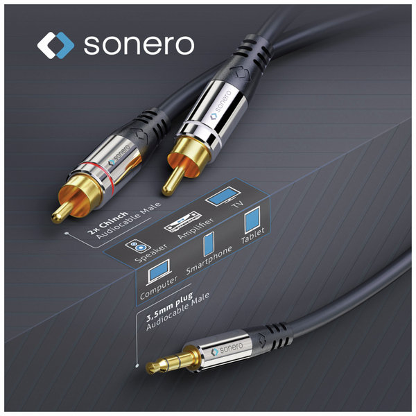 SONERO Audio-Adapterkabel Klinke/Cinch, 3,5 mm, Stereo, 1,50 m, schwarz - Produktbild 4