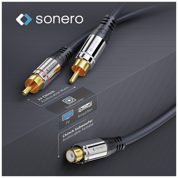 SONERO Audioadapter 0,20 m, 2x Cinchstecker auf Cinchbuchse - Produktbild 4