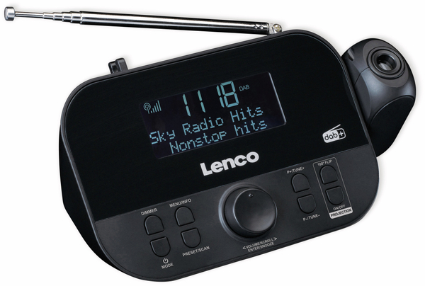LENCO DAB+/FM Uhrenradio CR-615BK, mit Projektor, schwarz