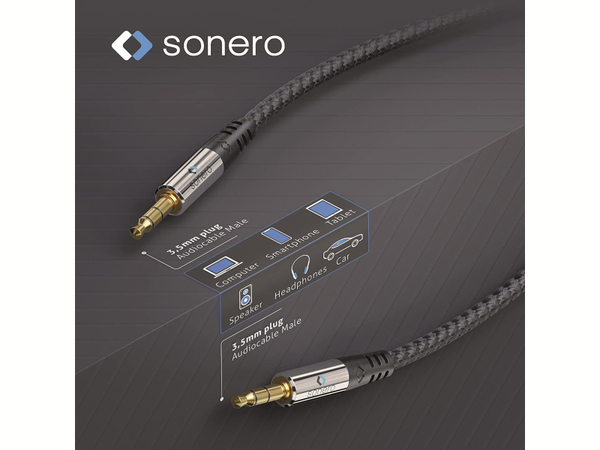SONERO Klinkenkabel, 3,5 mm, Stereo, 1 m, Nylonmantel, schwarz - Produktbild 4