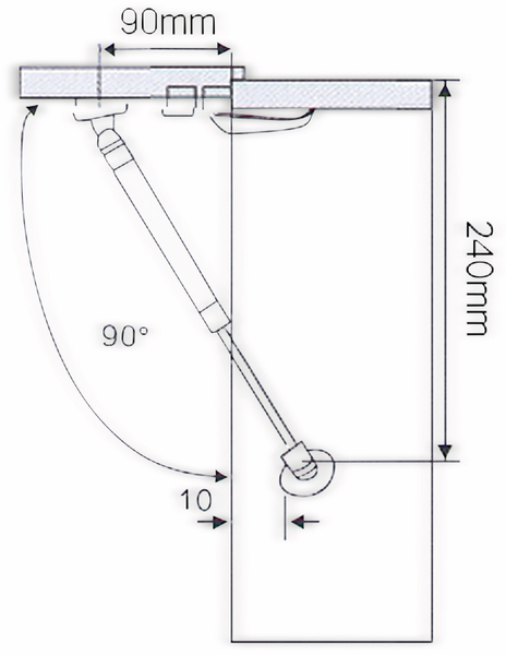 Gasdruckdämpfer für Schrankklappen, 100N, mit Befestigungsplatte - Produktbild 2