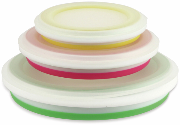 Vorratsdose, 3er Set faltbar, je 1 x 120 mm gelb, 150 mm pink, 190 mm grün - Produktbild 2